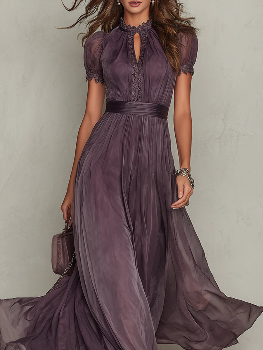 Babette Elegant Purple Chiffon Keyhole Maxi Dress
