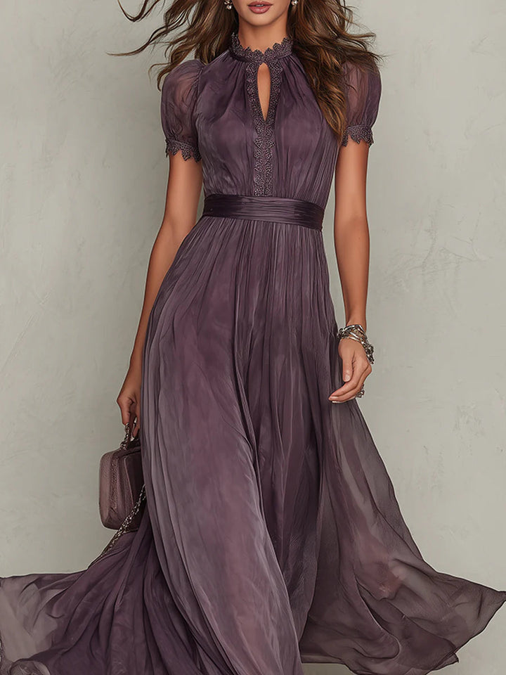 Babette Elegant Purple Chiffon Keyhole Maxi Dress
