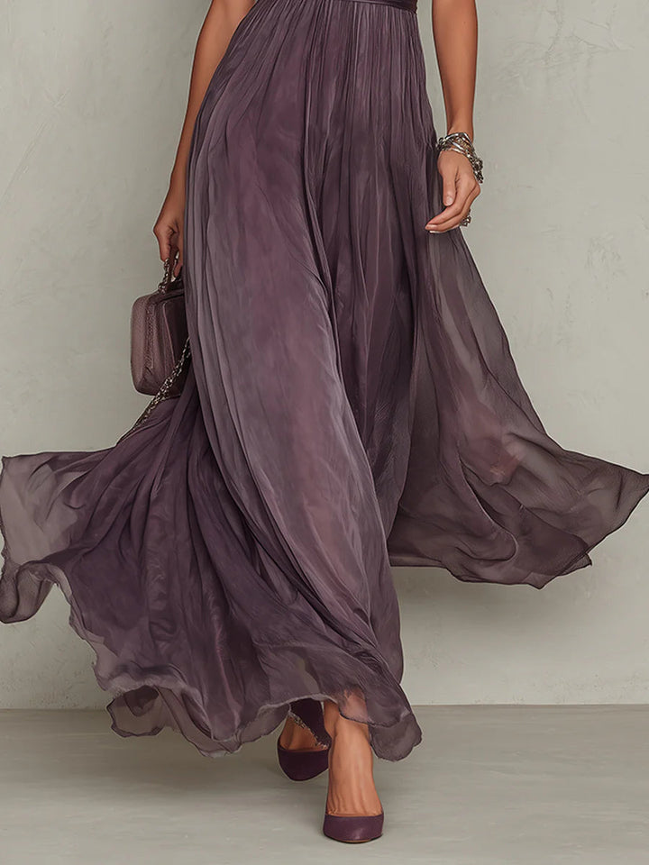 Babette Elegant Purple Chiffon Keyhole Maxi Dress