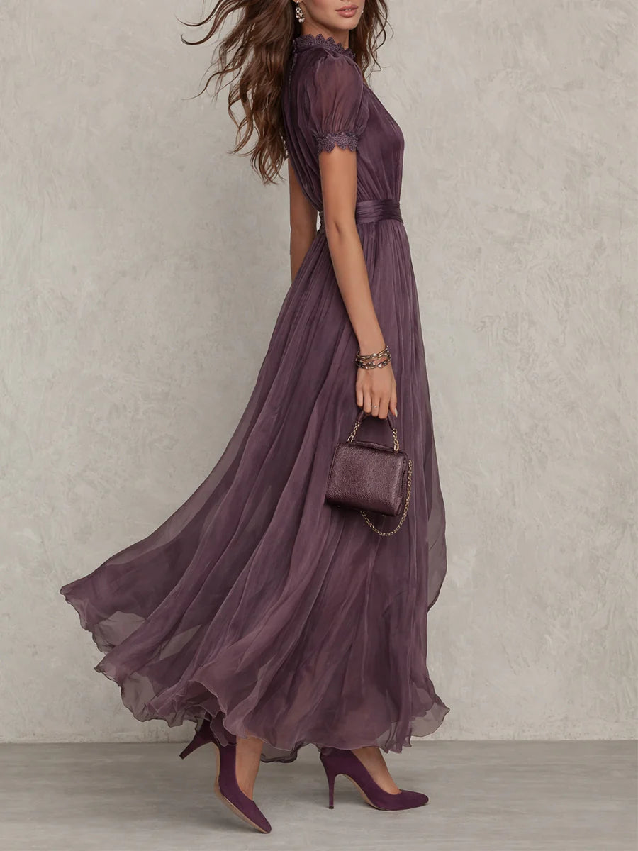 Babette Elegant Purple Chiffon Keyhole Maxi Dress