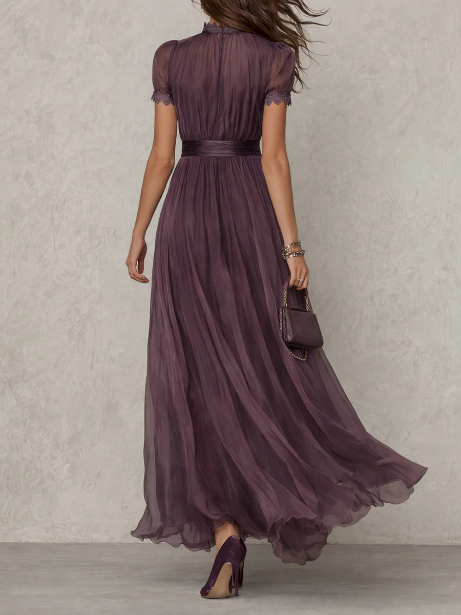Babette Elegant Purple Chiffon Keyhole Maxi Dress