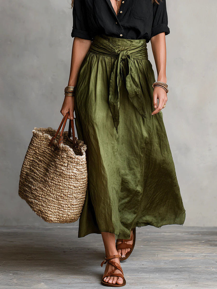 Vera – Black Top & Olive Green Midi Skirt Two-Piece Set