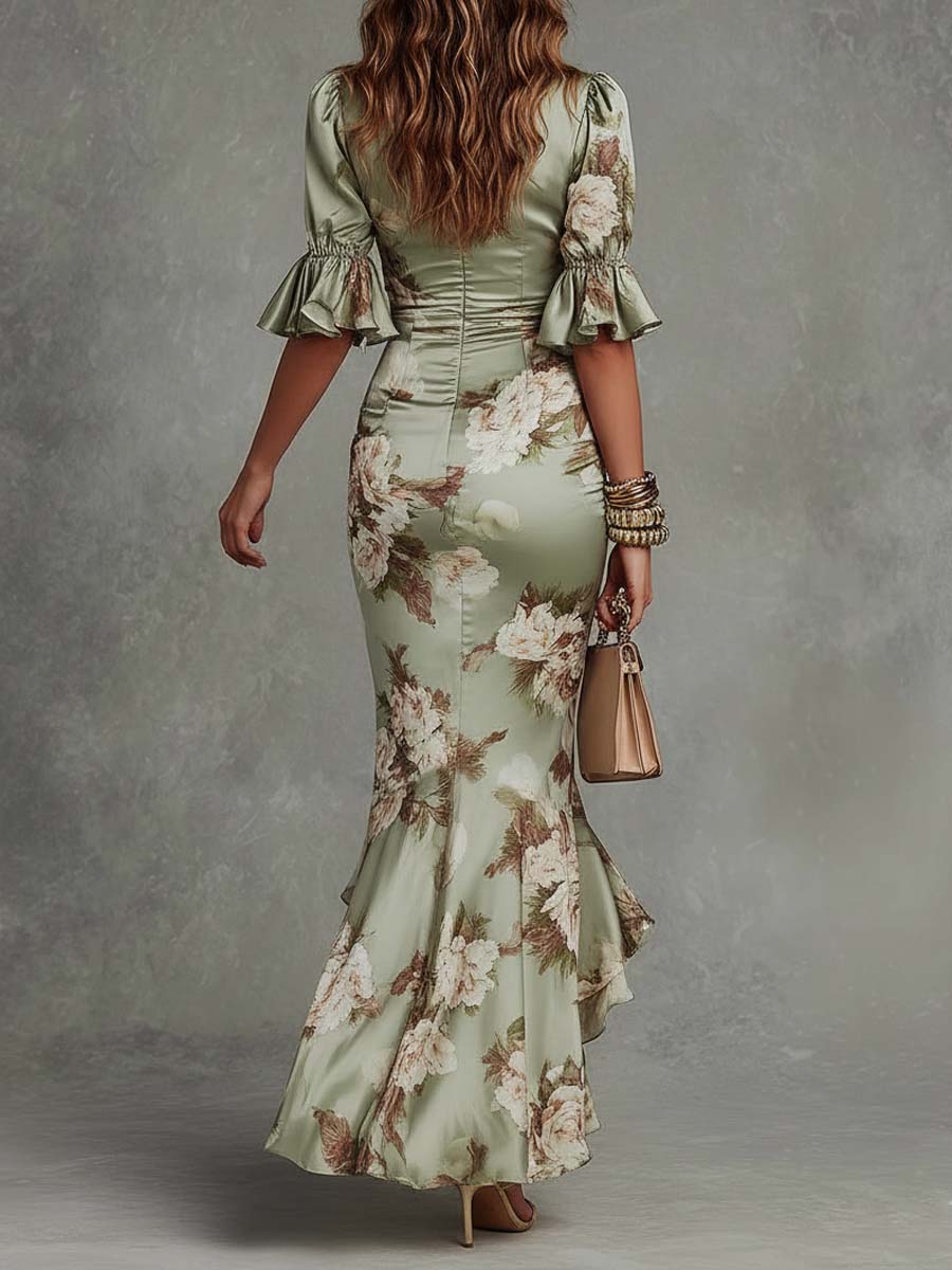 Anastasia – Floral Satin Midi Dress