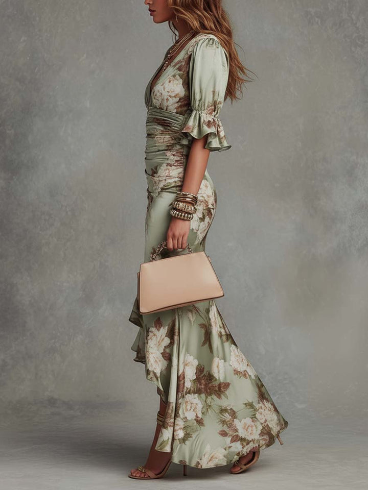 Anastasia – Floral Satin Midi Dress