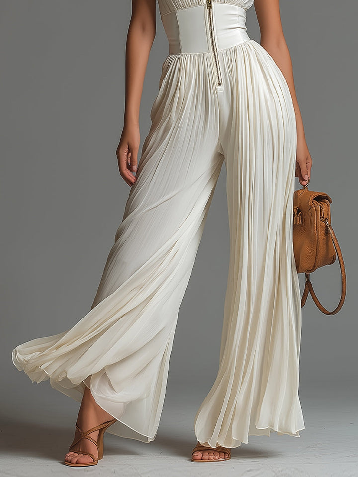 Seraphina Jumpsuit White Pleated Chiffon