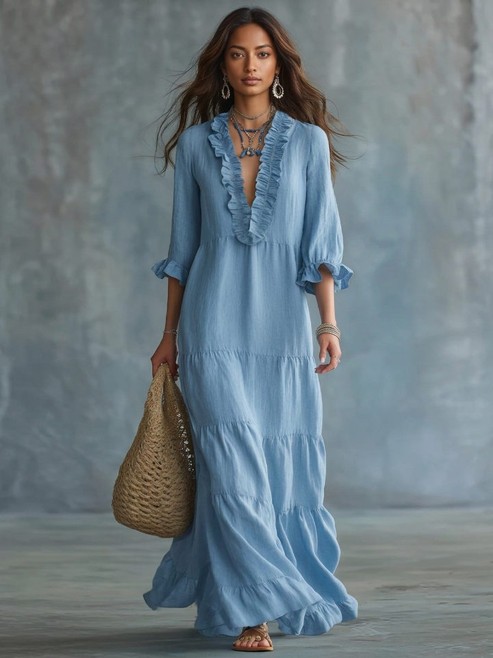 Anita Sky Blue Boho Maxi Dress
