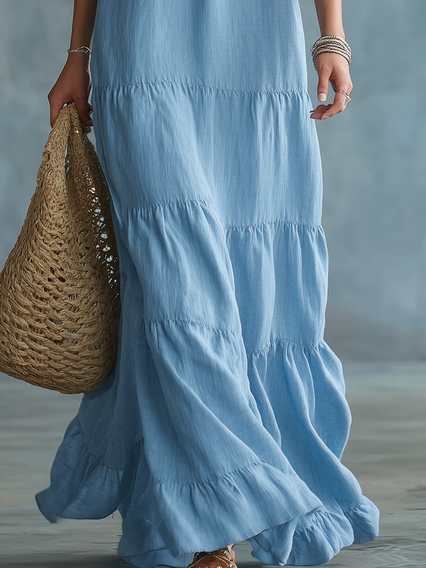 Anita Sky Blue Boho Maxi Dress detail