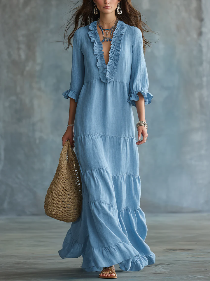 Anita Sky Blue Boho Maxi Dress detail 3