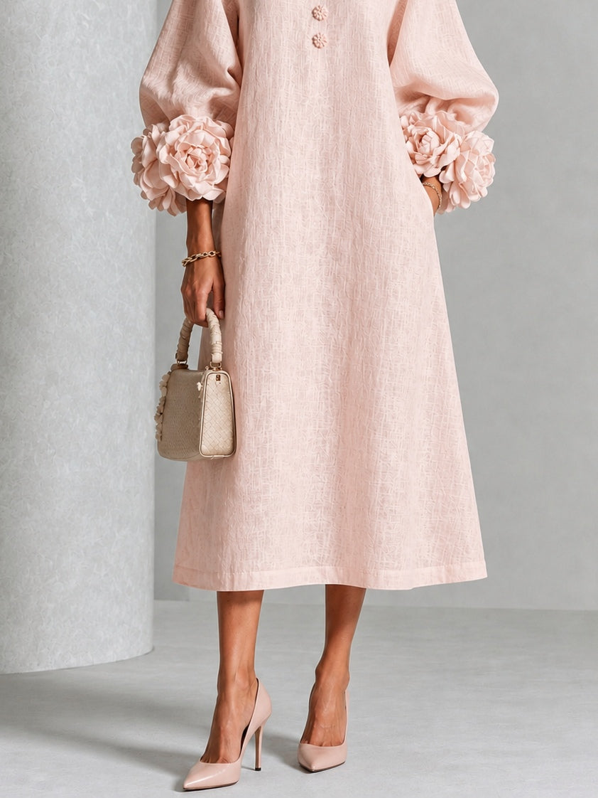 Theodosia Rosette-Cuff Button Midi Dress