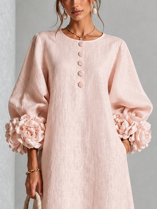 Theodosia Rosette-Cuff Button Midi Dress