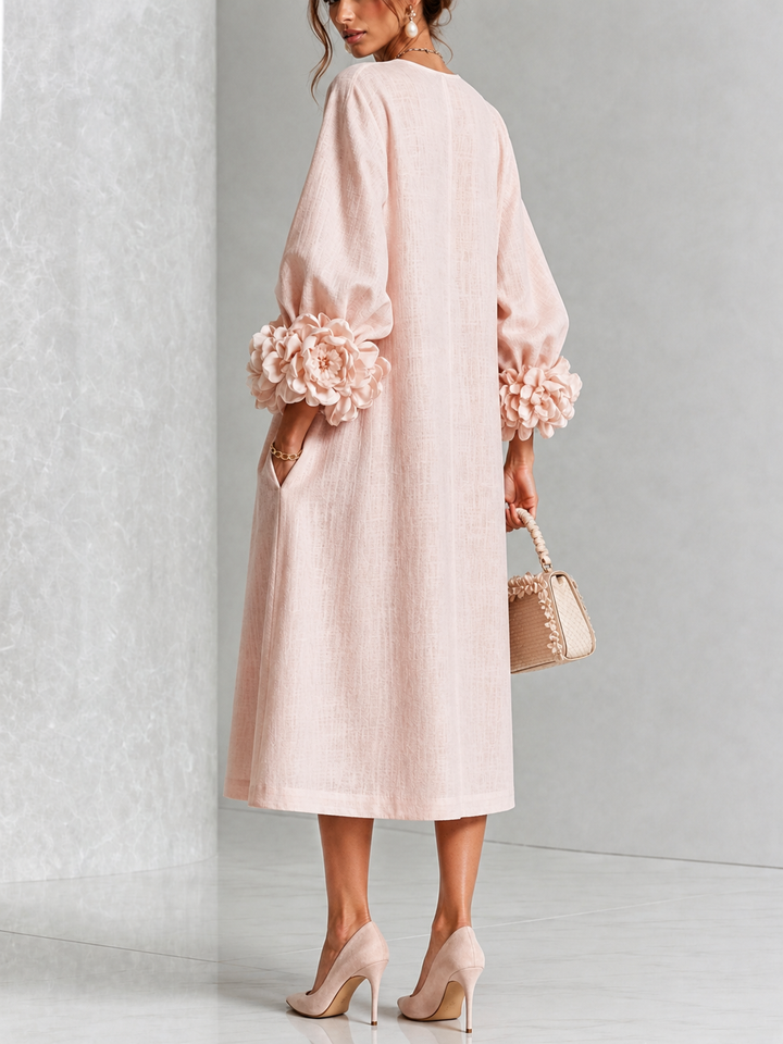 Theodosia Rosette-Cuff Button Midi Dress