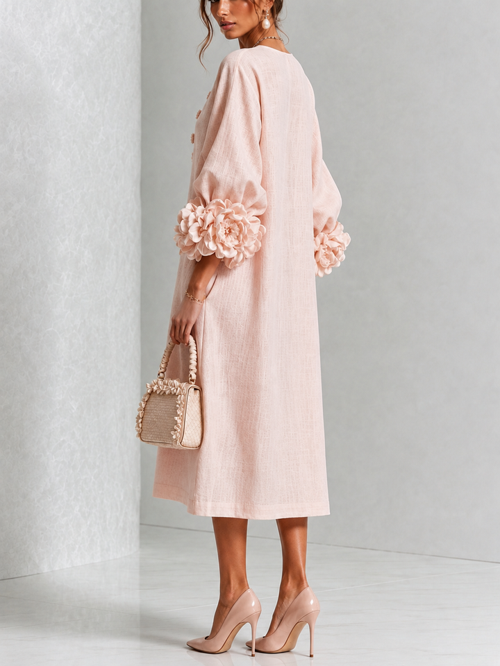 Theodosia Rosette-Cuff Button Midi Dress