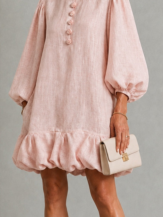 Verity Floral-Button Puff-Sleeve Mini Dress