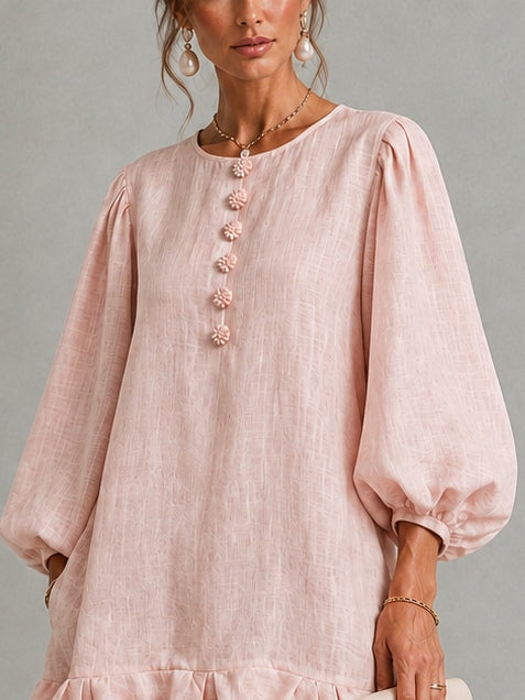 Verity Floral-Button Puff-Sleeve Mini Dress