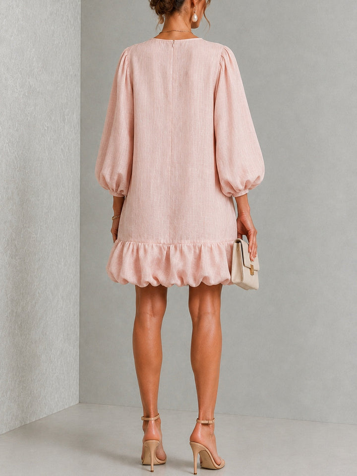 Verity Floral-Button Puff-Sleeve Mini Dress