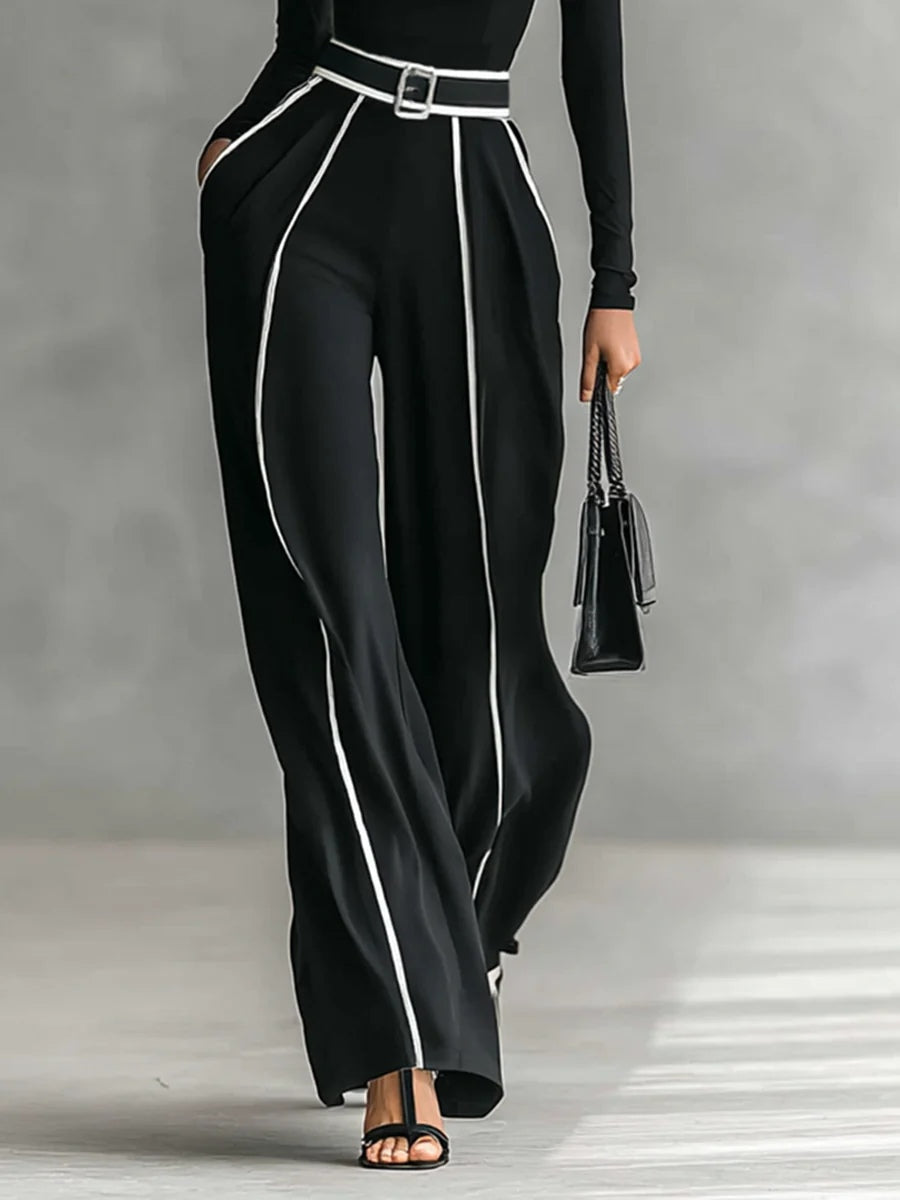 Emma Two-Piece Set with High Collar and Wide-Leg Pants