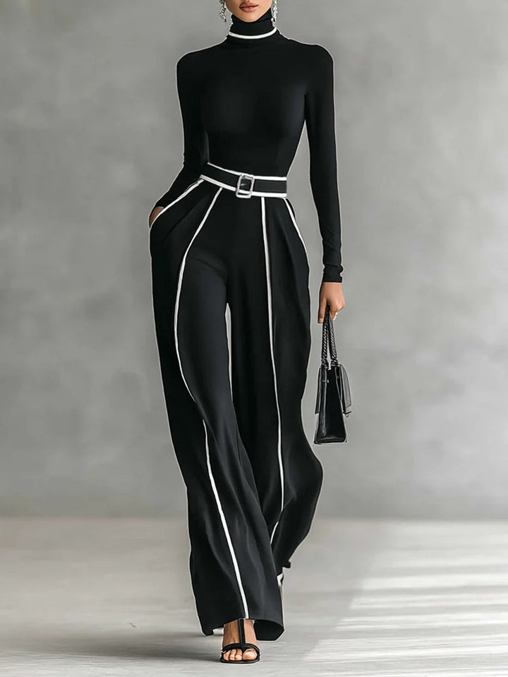 Emma Two-Piece Set with High Collar and Wide-Leg Pants