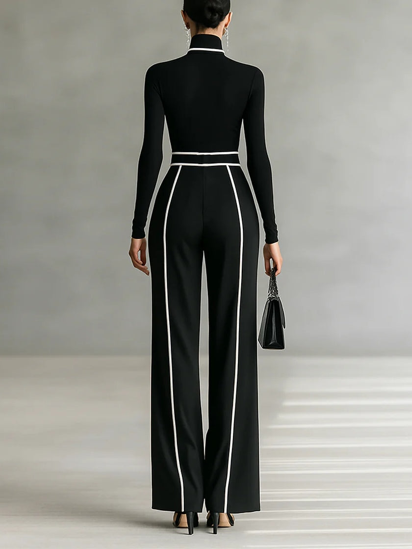 Emma Two-Piece Set with High Collar and Wide-Leg Pants