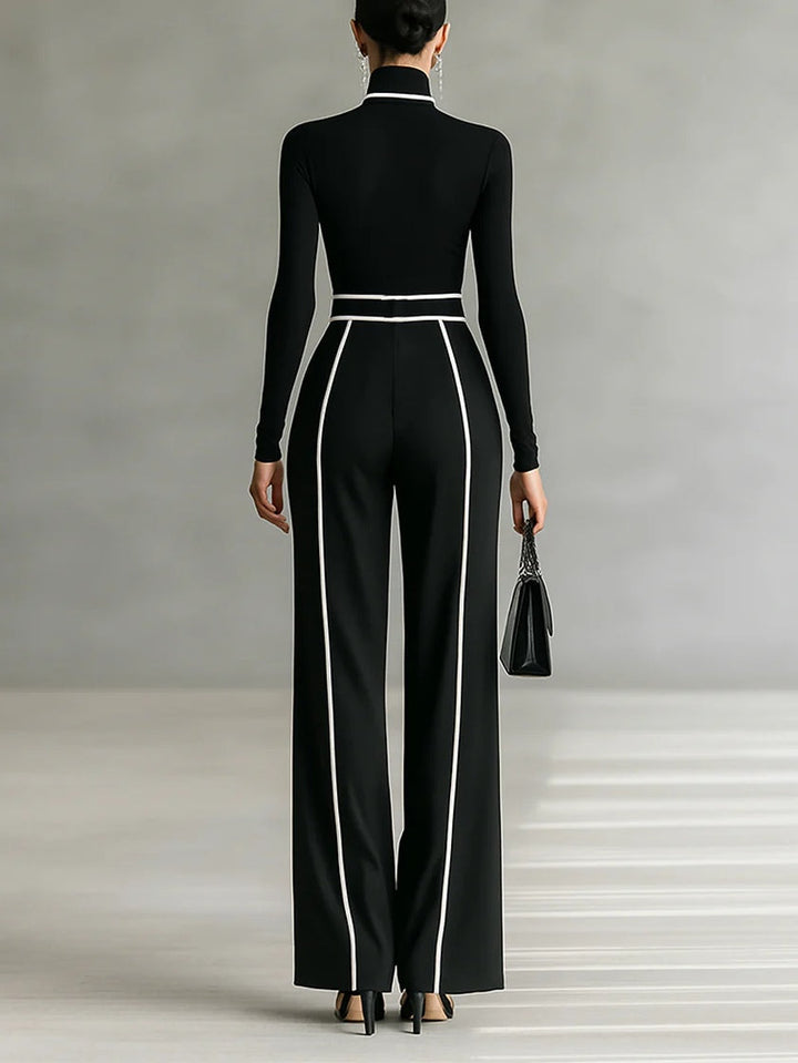 Emma Two-Piece Set with High Collar and Wide-Leg Pants