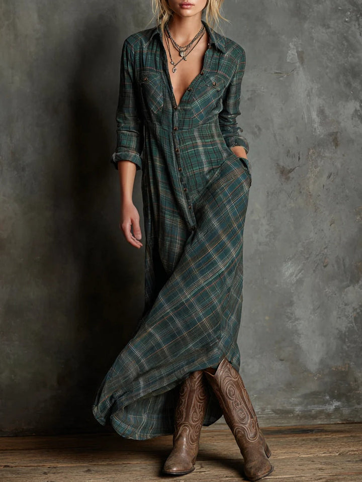 Valentina Long Plaid Shirt Dress