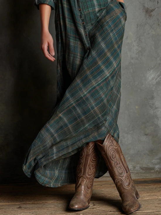 Valentina Long Plaid Shirt Dress