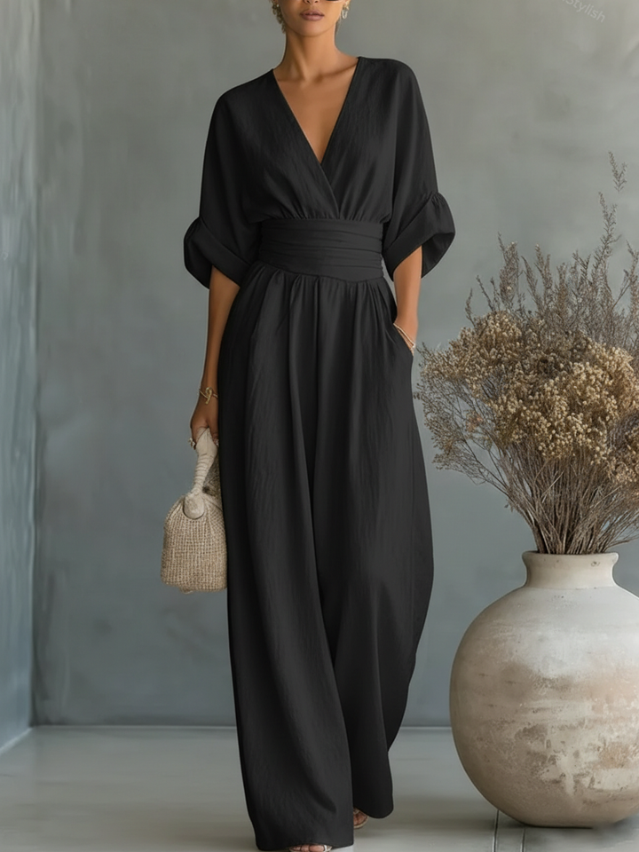 Verity Elegant V-Neck High-Waist Jumpsuit