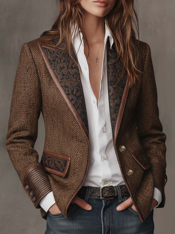 Gisèle | Chevron Print Panelled Blazer