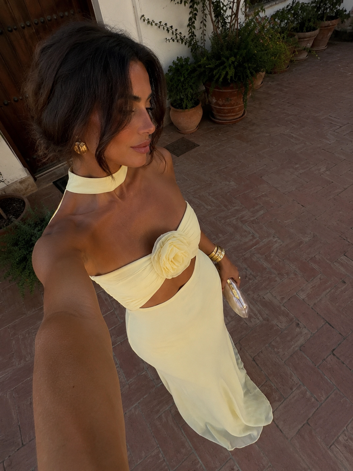 Capri – Pastel Yellow Floral Maxi Dress