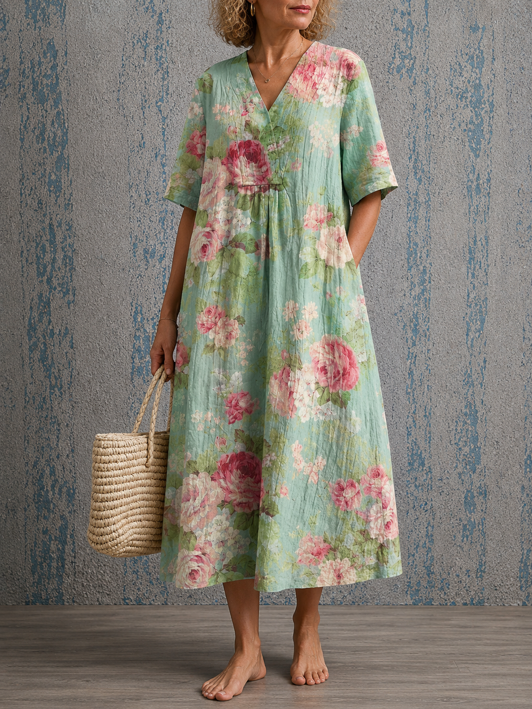 Cynthia Half Sleeve Linen Dress