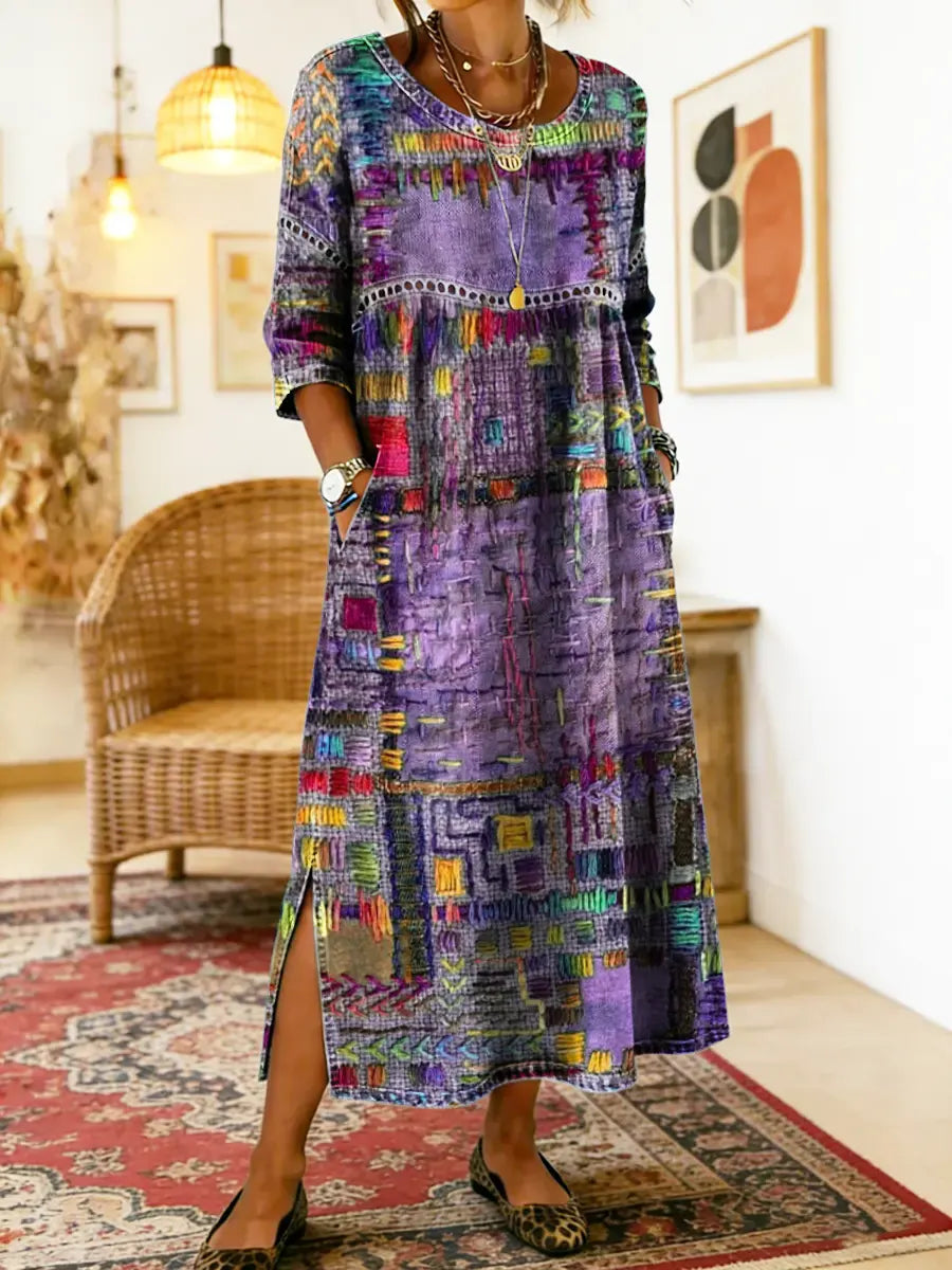 Manuela Boho Patchwork Midi Dress