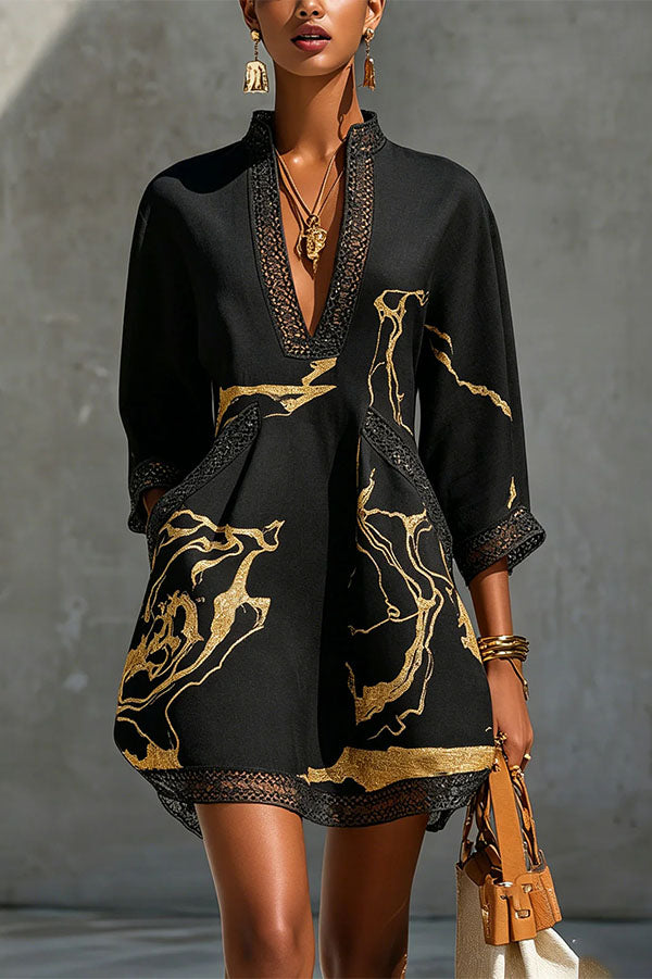Pirella Golden Marble Print Tunic Dress