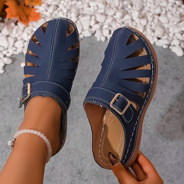 Alvena Closed-Toe Cut-Out Buckle Flat Sandals
