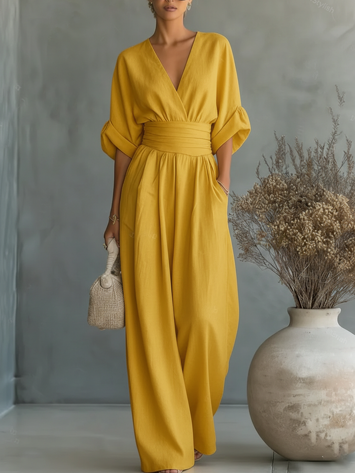 Verity Elegant V-Neck High-Waist Jumpsuit