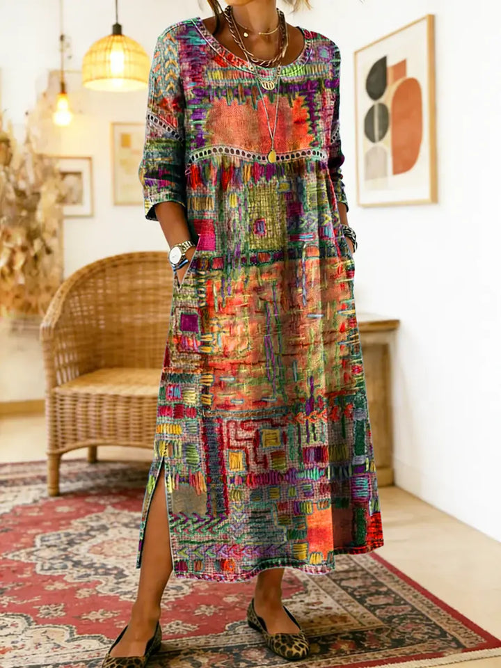 Manuela Boho Patchwork Midi Dress