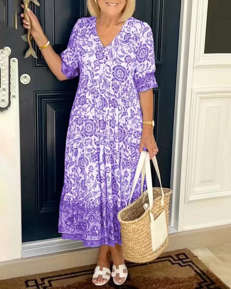 Ellie Graceful V-Neck Floral Dress