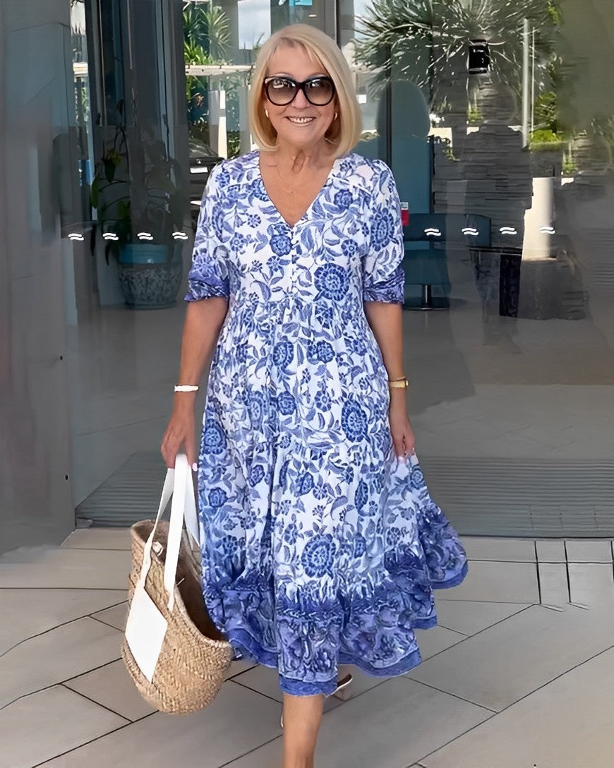 Ellie Graceful V-Neck Floral Dress
