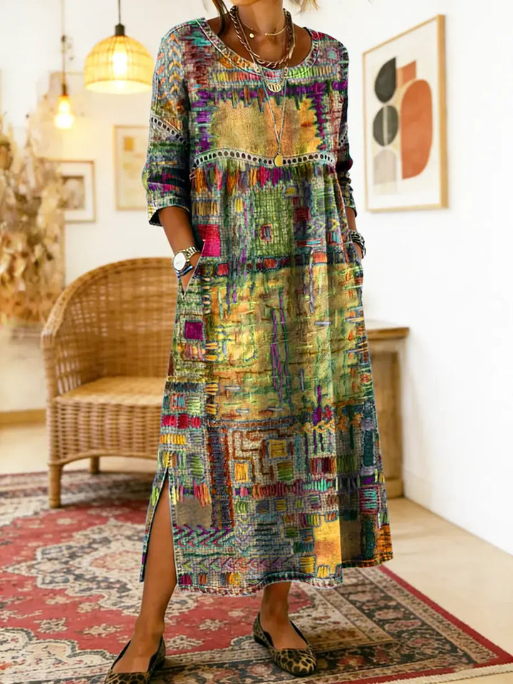Manuela Boho Patchwork Midi Dress