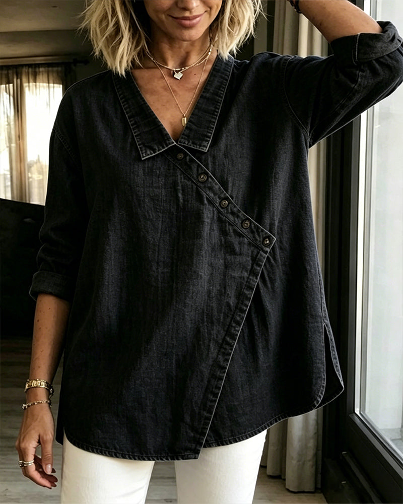 Marise Asymmetric Denim Blouse