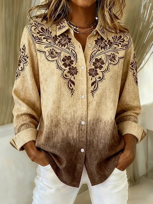 Tucson Vintage Western Floral Button Blouse – Brown