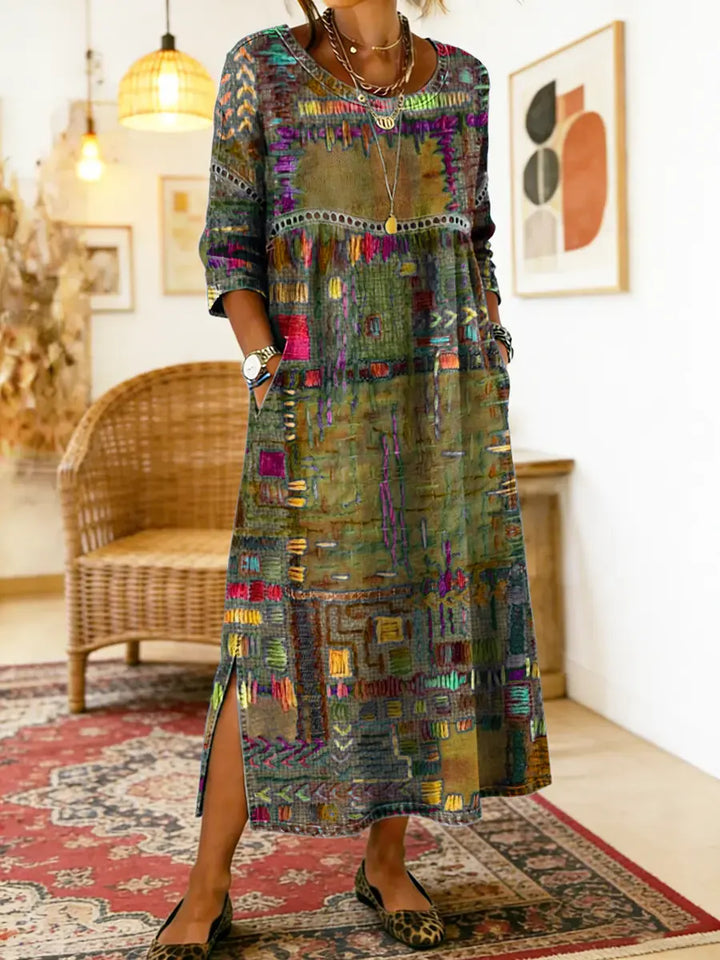 Manuela Boho Patchwork Midi Dress