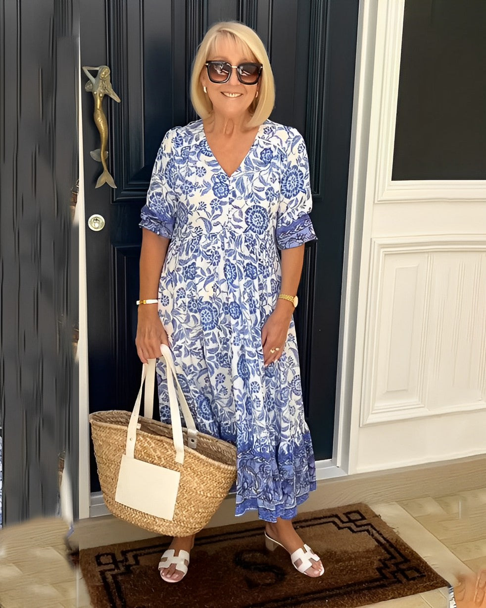 Ellie Graceful V-Neck Floral Dress