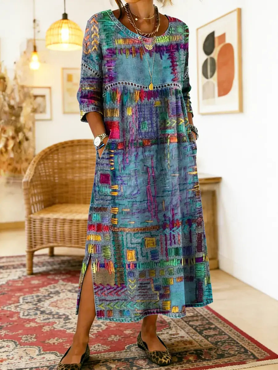 Manuela Boho Patchwork Midi Dress