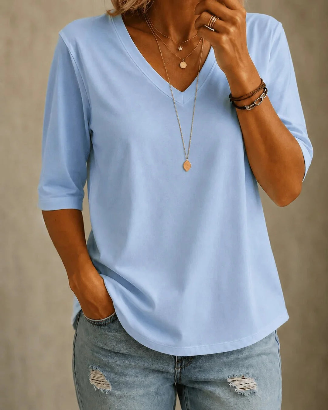 Essential Comfort V-Neck Tee - Light Blue