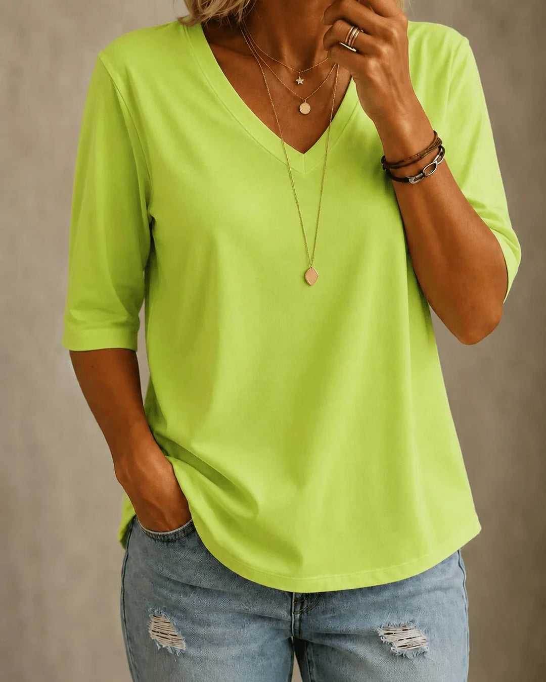 Essential Comfort V-Neck Tee - Neon Green