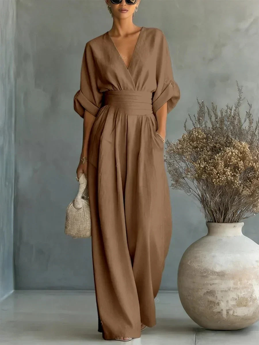 Verity Elegant V-Neck High-Waist Jumpsuit