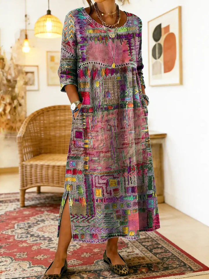 Manuela Boho Patchwork Midi Dress