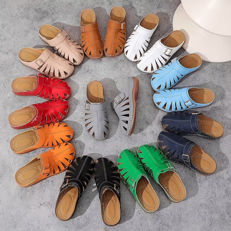 Alvena Closed-Toe Cut-Out Buckle Flat Sandals