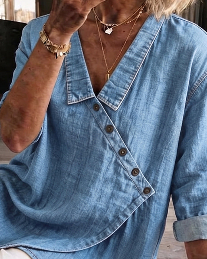 Marise Asymmetric Denim Blouse