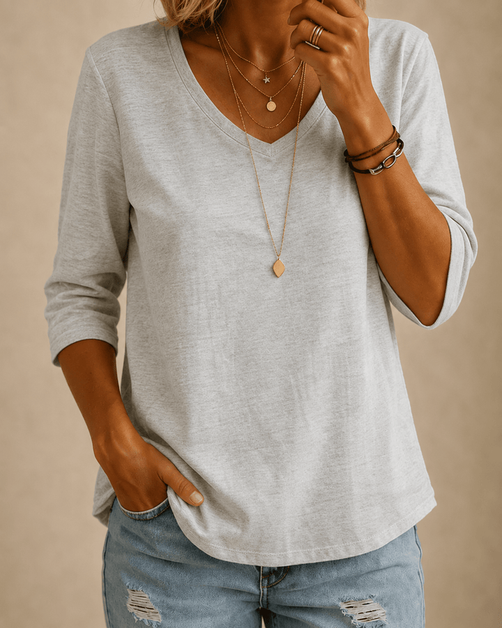 Essential Comfort V-Neck Tee - Light Grey