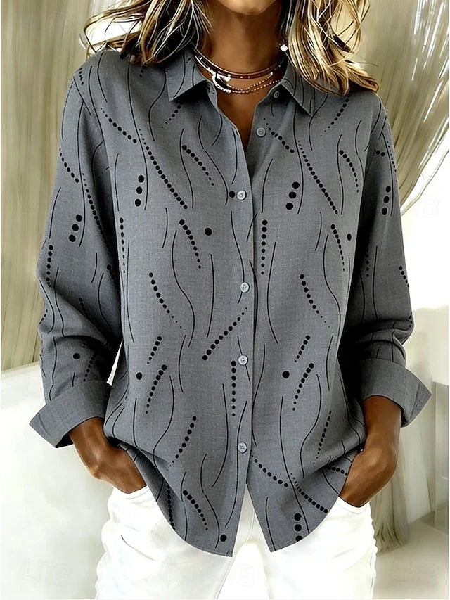 Pernella Casual Dotted Line Pattern Blouse – Gray